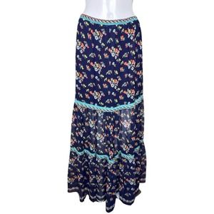 Sophie Max Skirt Womens Medium Skirt Blue Pink Floral Tiered‎ Peasant Skirt Boho